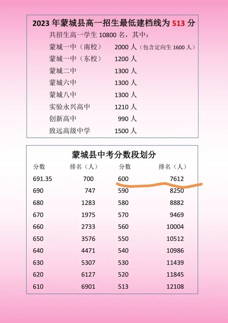 2024年蒙城二中錄取分數(shù)線-圖1